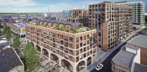 A render showing how the new homes and retail replacing the former BHS and M&S sites could look.